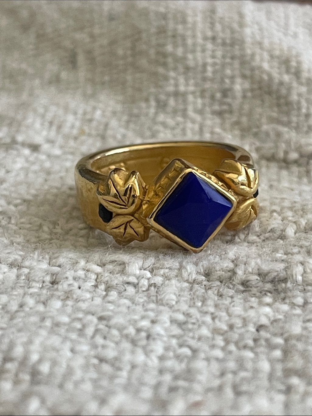 Gold Plate Elizabeth Stone Ring With Blue Gemstone